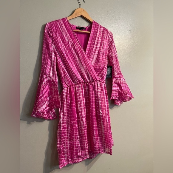 Boston Proper Womens Pink Long Bell Sleeves Lined Mini Dress XXS NWT - Picture 3 of 11